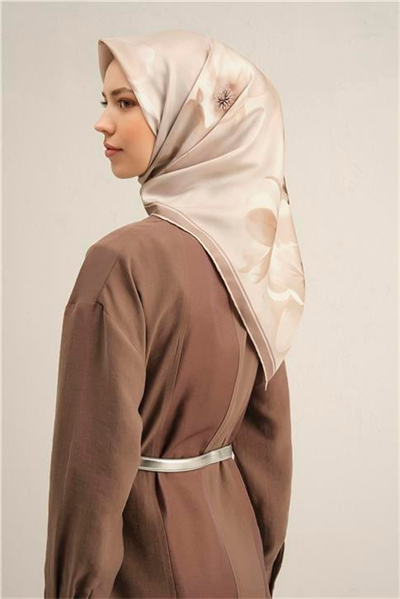 Armine Çiçek Desenli Saf İpek Twill Eşarp 9305D 05