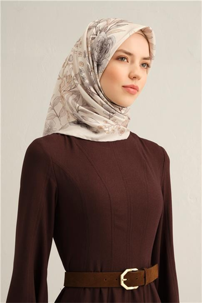 Armine Çiçek Desenli Saf İpek Twill Eşarp 9347D 83