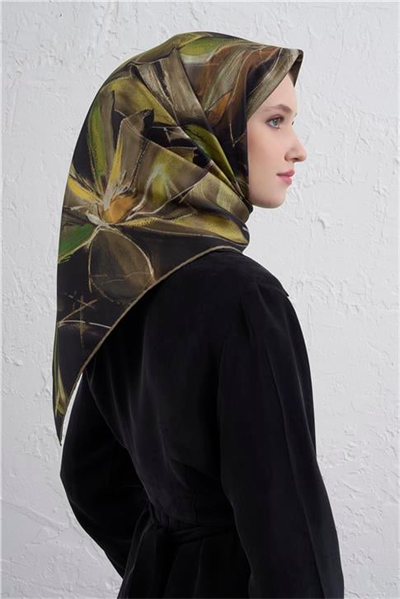 Armine Çiçek Desenli Saf İpek Twill Eşarp 9406D 05