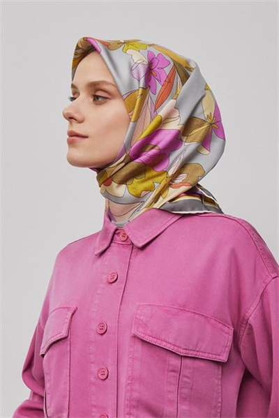 Armine Çiçek Desenli Saf İpek Twill Eşarp 9312D 33