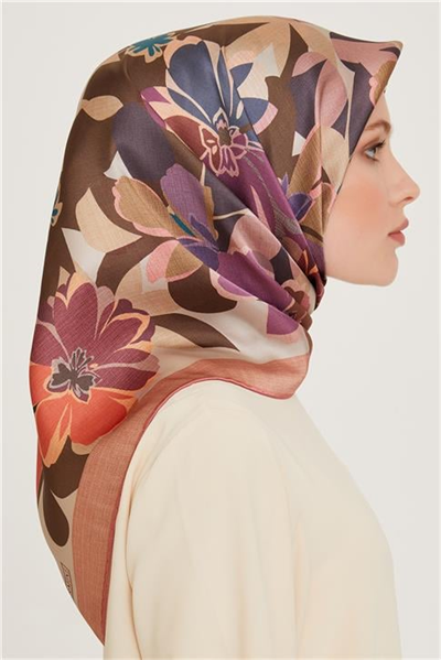 Armine Çiçek Desenli Sura Saf İpek Eşarp 9238D 82