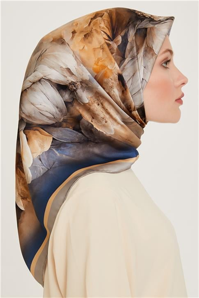 Armine Çiçek Desenli Sura Saf İpek Eşarp 9211D 34 01