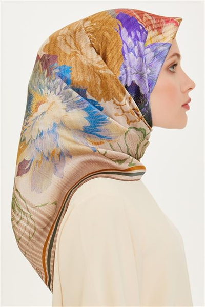 Armine Çiçek Desenli Sura Saf İpek Eşarp 9220D 50