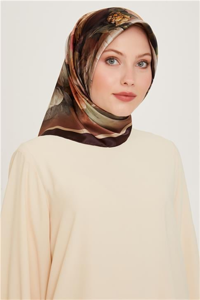 Armine Çiçek Desenli Sura Saf İpek Eşarp 9211D 34 38
