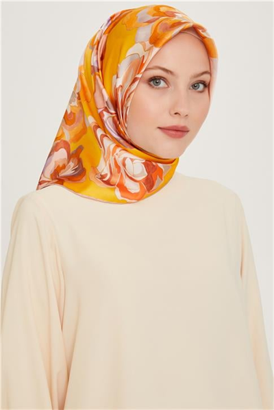 Armine Çiçek Desenli Sura Saf İpek Eşarp 9234D 01 24