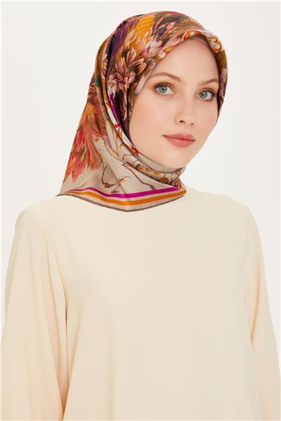 Armine Çiçek Desenli Sura Saf İpek Eşarp 9220D 05