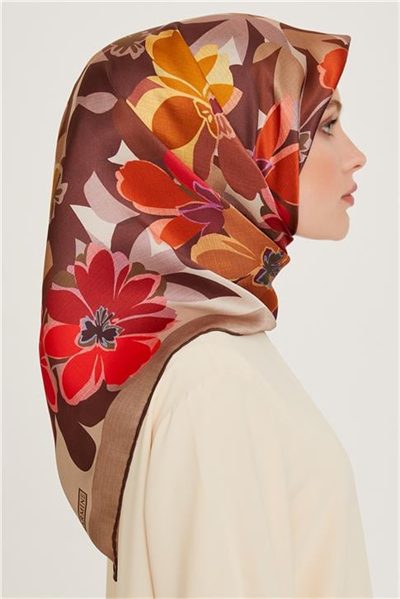 Armine Çiçek Desenli Sura Saf İpek Eşarp 9238D 80