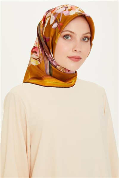 Armine Çiçek Desenli Sura Saf İpek Eşarp 9215D 81 50