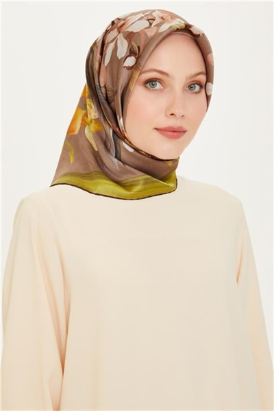 Armine Çiçek Desenli Sura Saf İpek Eşarp 9215D 81 34