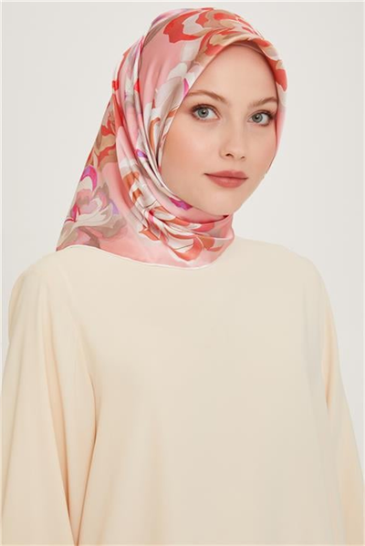Armine Çiçek Desenli Sura Saf İpek Eşarp 9234D 01 23