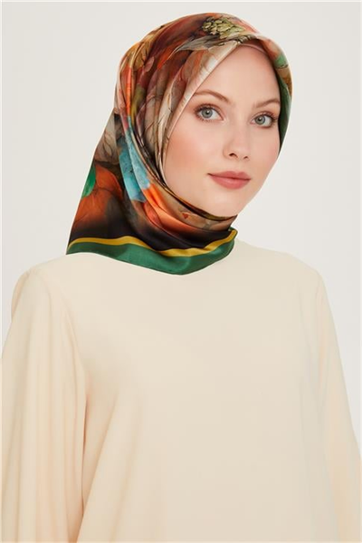 Armine Çiçek Desenli Sura Saf İpek Eşarp 9211D 34 82