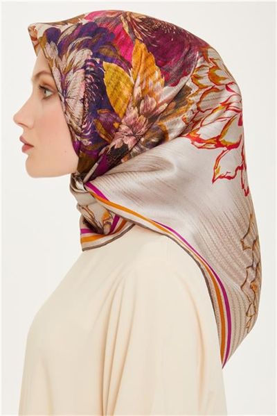 Armine Çiçek Desenli Sura Saf İpek Eşarp 9220D 05