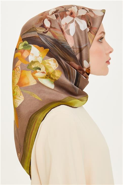 Armine Çiçek Desenli Sura Saf İpek Eşarp 9215D 81 34