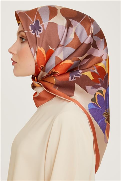 Armine Çiçek Desenli Sura Saf İpek Eşarp 9238D 32