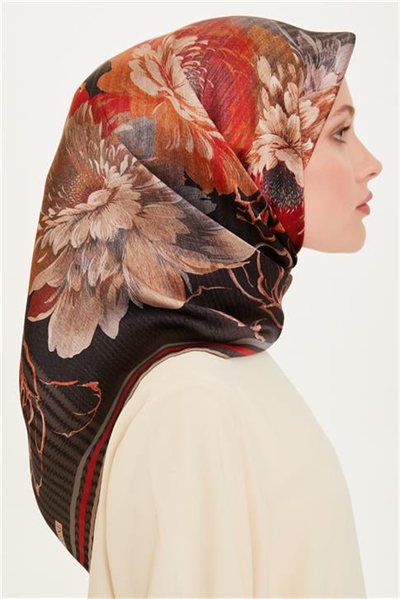 Armine Çiçek Desenli Sura Saf İpek Eşarp 9220D 06