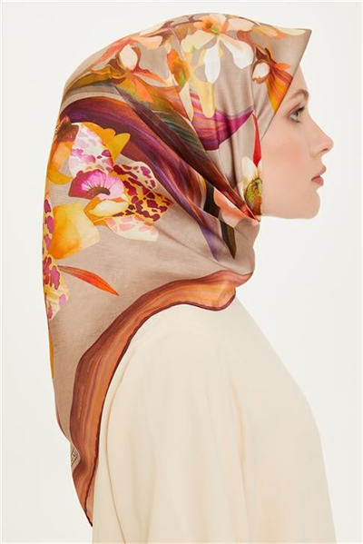 Armine Çiçek Desenli Sura Saf İpek Eşarp 9215D 81 81