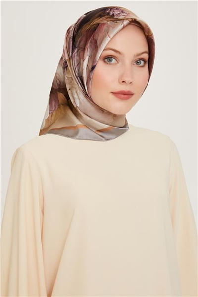 Armine Çiçek Desenli Sura Saf İpek Eşarp 9211D 34 35