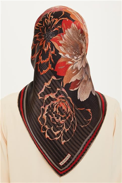 Armine Çiçek Desenli Sura Saf İpek Eşarp 9220D 06