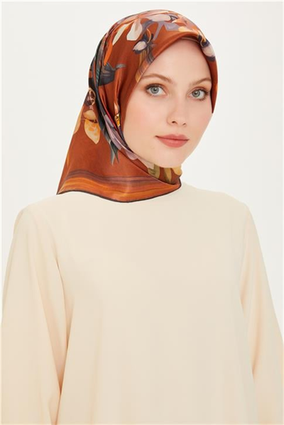 Armine Çiçek Desenli Sura Saf İpek Eşarp 9215D 81 03