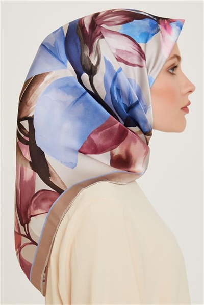 Armine Çiçek Desenli Sura Saf İpek Eşarp 9205D 84 07