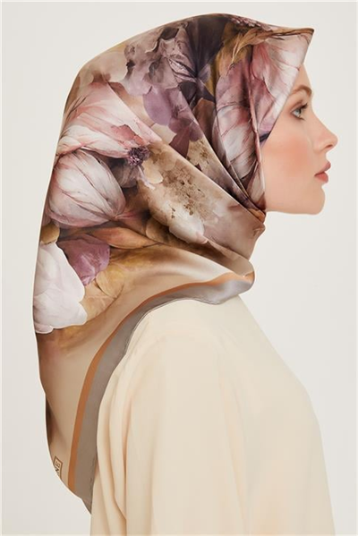 Armine Çiçek Desenli Sura Saf İpek Eşarp 9211D 34 35