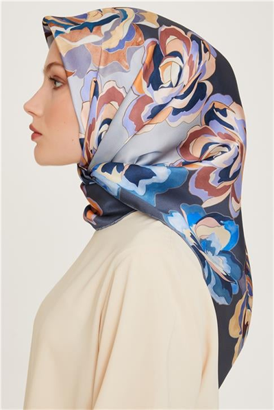 Armine Çiçek Desenli Sura Saf İpek Eşarp 9234D 01 34