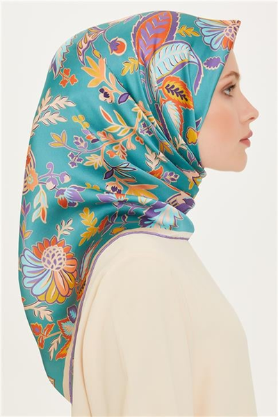 Armine Çiçek Desenli Sura Saf İpek Eşarp 9227D 53 33