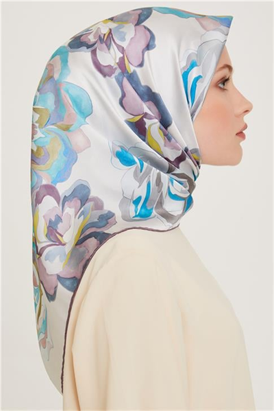 Armine Çiçek Desenli Sura Saf İpek Eşarp 9234D 01 25