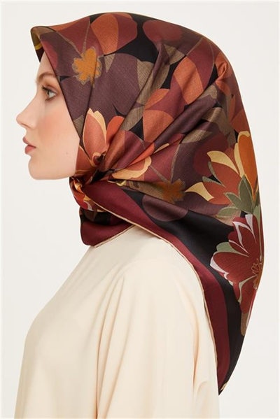 Armine Çiçek Desenli Sura Saf İpek Eşarp 9238D 37