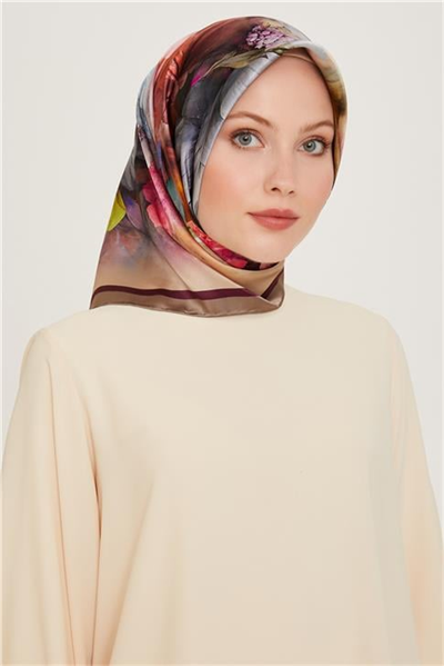 Armine Çiçek Desenli Sura Saf İpek Eşarp 9211D 34 32