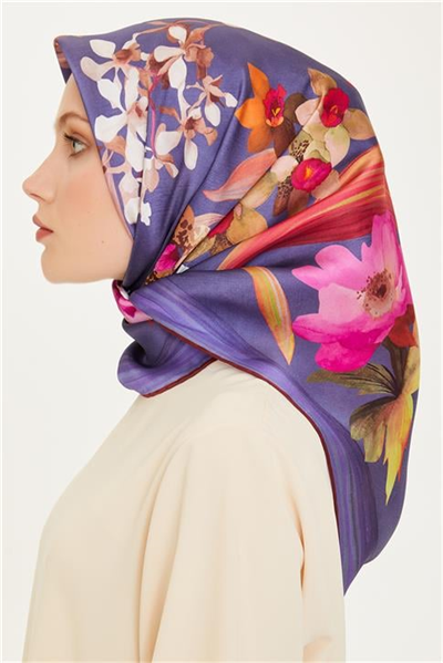 Armine Çiçek Desenli Sura Saf İpek Eşarp 9215D 81 54