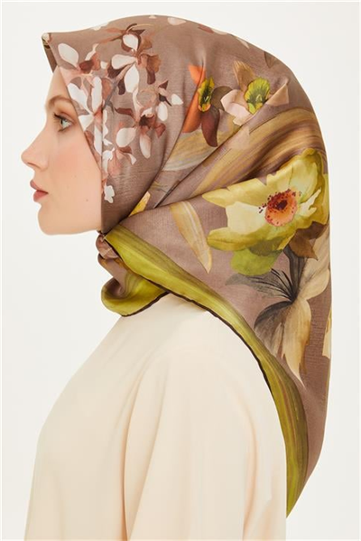 Armine Çiçek Desenli Sura Saf İpek Eşarp 9215D 81 34