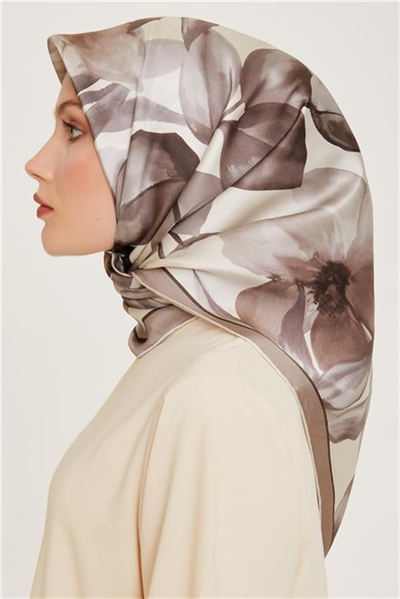 Armine Çiçek Desenli Sura Saf İpek Eşarp 9205D 84 33