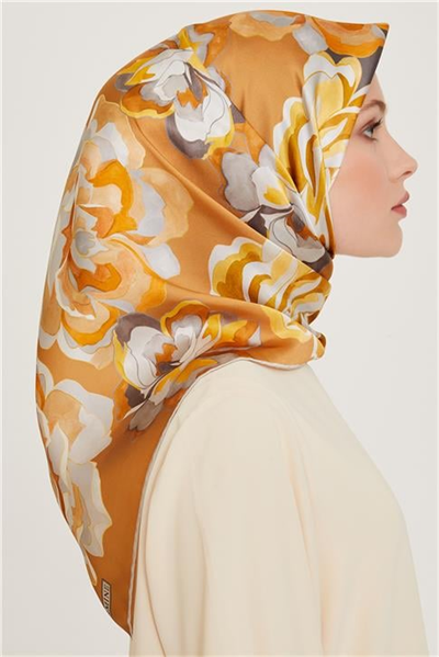 Armine Çiçek Desenli Sura Saf İpek Eşarp 9234D 01 81