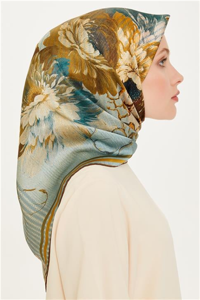 Armine Çiçek Desenli Sura Saf İpek Eşarp 9220D 03