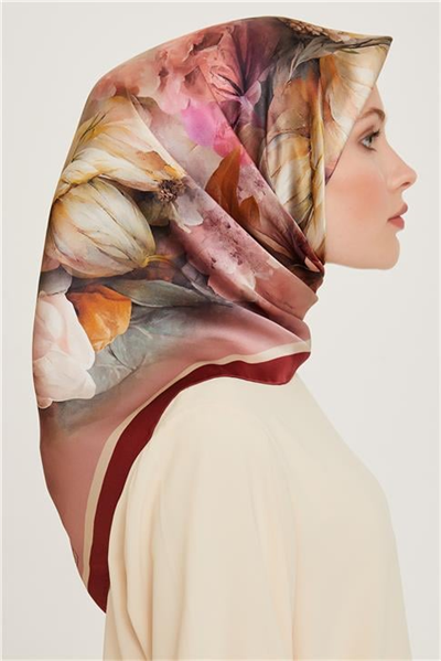 Armine Çiçek Desenli Sura Saf İpek Eşarp 9211D 34 34