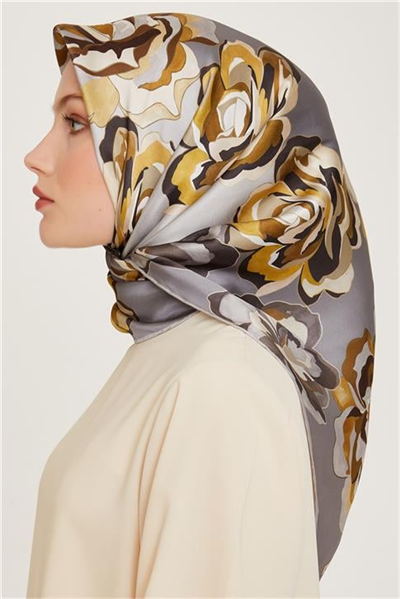 Armine Çiçek Desenli Sura Saf İpek Eşarp 9234D 01 32