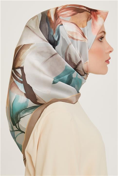 Armine Çiçek Desenli Sura Saf İpek Eşarp 9205D 84 35