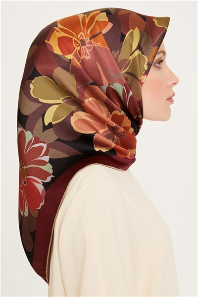 Armine Çiçek Desenli Sura Saf İpek Eşarp 9238D 37