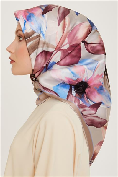 Armine Çiçek Desenli Sura Saf İpek Eşarp 9205D 84 07