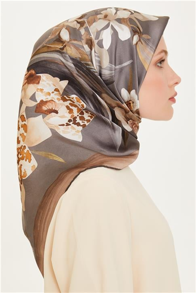 Armine Çiçek Desenli Sura Saf İpek Eşarp 9215D 81 04