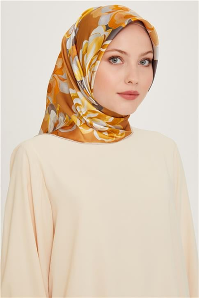 Armine Çiçek Desenli Sura Saf İpek Eşarp 9234D 01 81