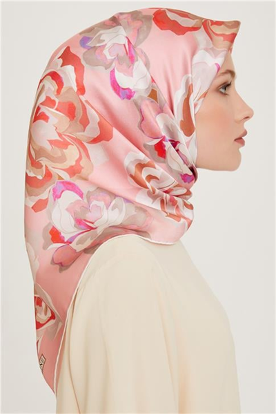 Armine Çiçek Desenli Sura Saf İpek Eşarp 9234D 01 23