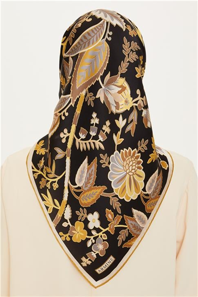Armine Çiçek Desenli Sura Saf İpek Eşarp 9227D 53 01