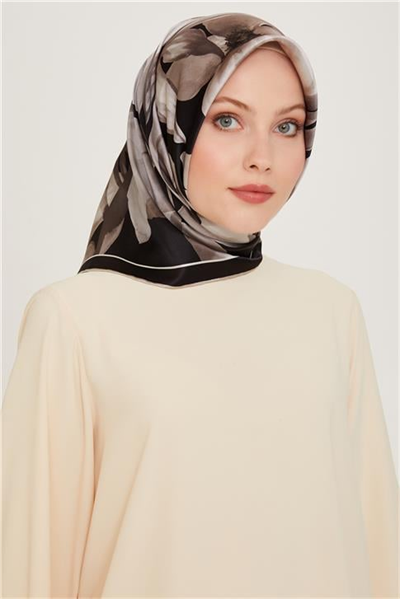 Armine Çiçek Desenli Sura Saf İpek Eşarp 9205D 84 34