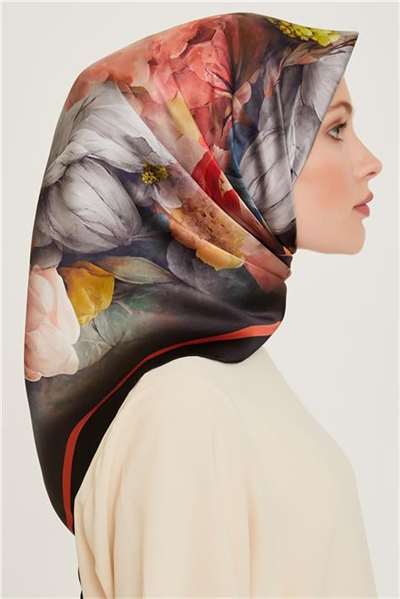 Armine Çiçek Desenli Sura Saf İpek Eşarp 9211D 34 83