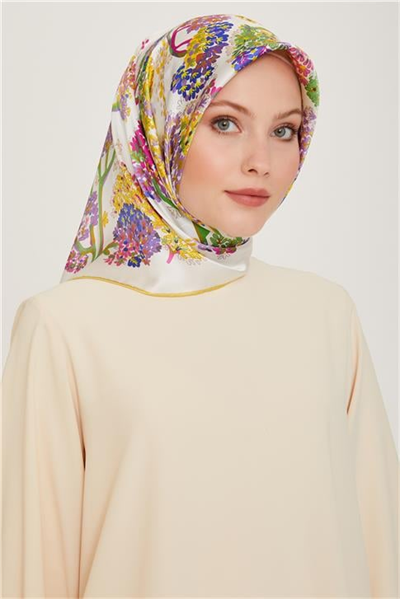 Armine Çiçek Desenli Sura Saf İpek Eşarp 9209D 50