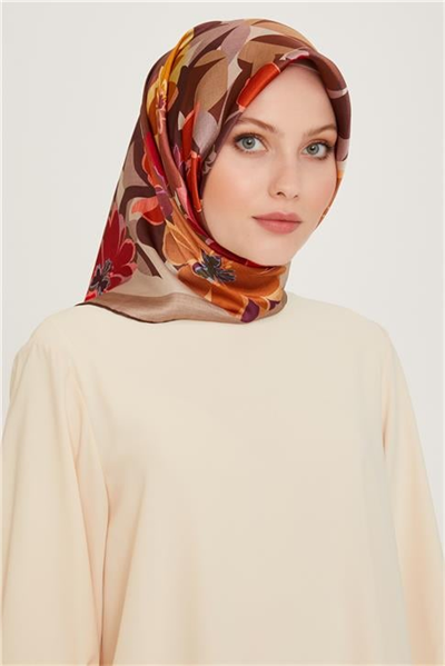 Armine Çiçek Desenli Sura Saf İpek Eşarp 9238D 80