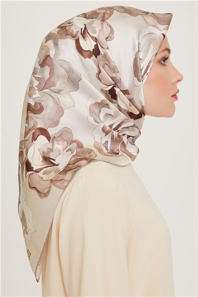 Armine Çiçek Desenli Sura Saf İpek Eşarp 9234D 01 84