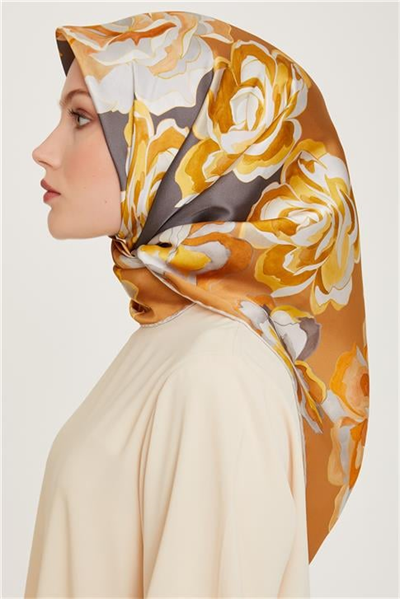 Armine Çiçek Desenli Sura Saf İpek Eşarp 9234D 01 81